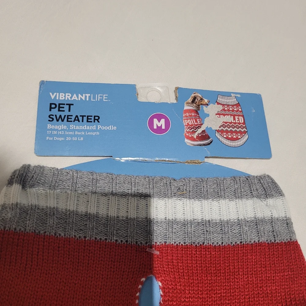 Spoiled Pooch Dog Sweater Animal Graphic Print Hearts Stripe Size Medium Cozy